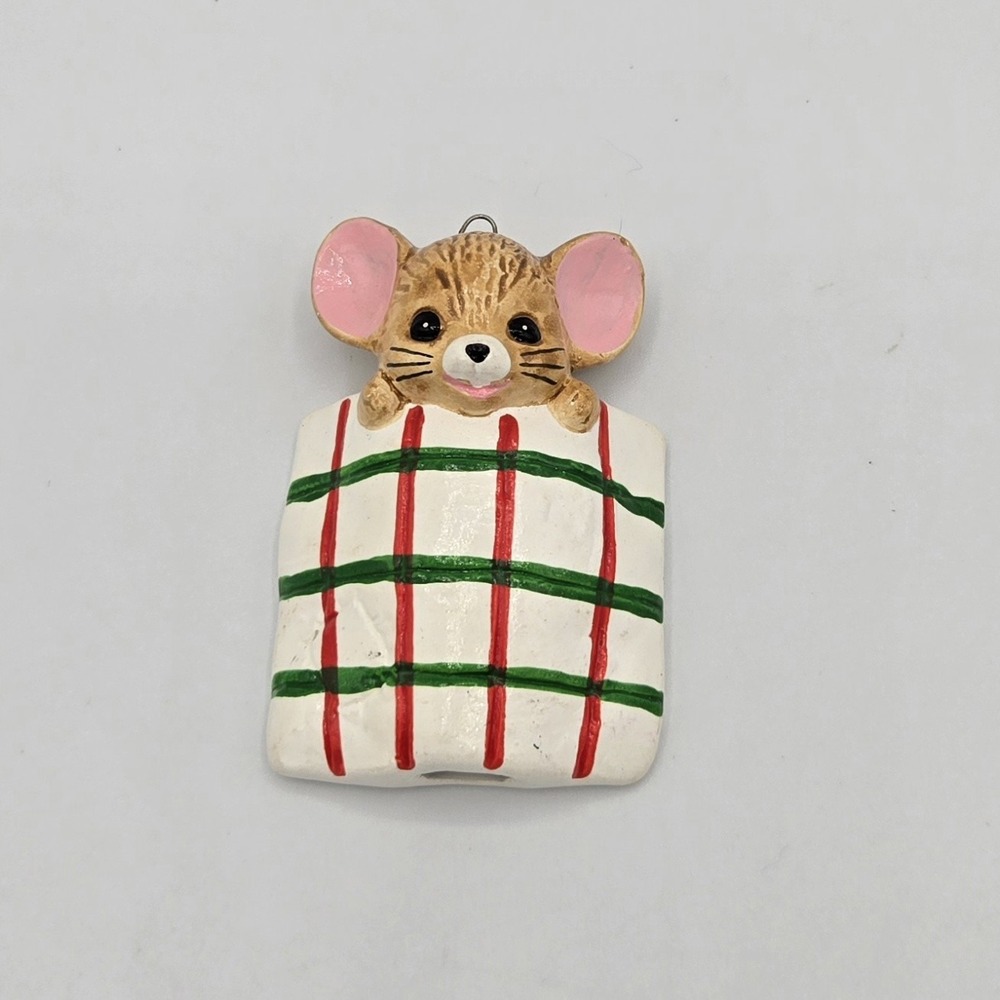 Vtg GHC Japan Mouse Under Blanket Ceramic Christmas‎ Ornament Cute